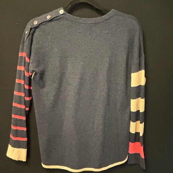 White Stuff Striped Navy and Coral Alpaca/Merino wool Sweater - Picture 4 of 9